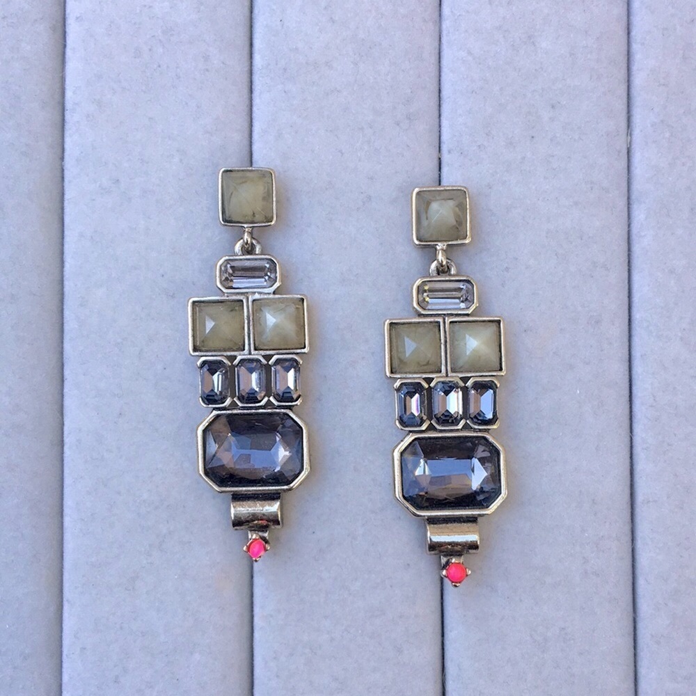 Black Diamond, Quartz + Pink Gold Crystal Drop Statement Earrings